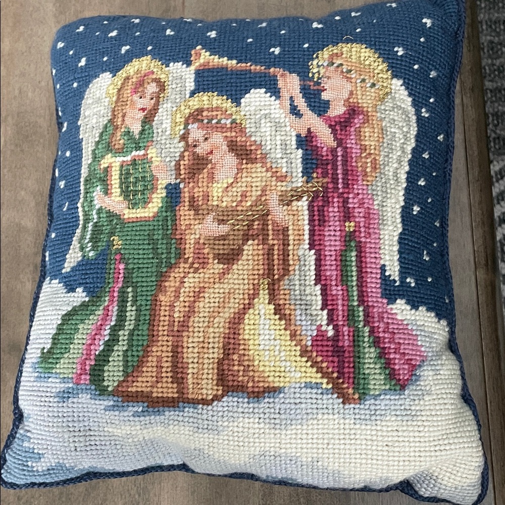 Christmas Angel Needlepoint Accent Pillow